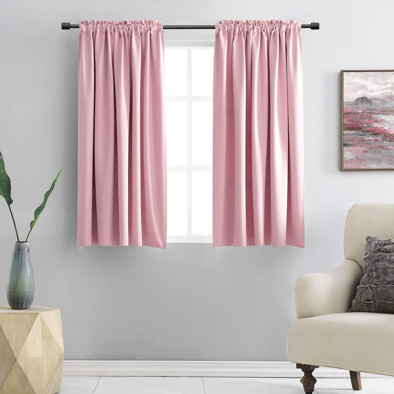 DONREN Pink Curtains for Kids Room - Home Decoration Privacy Protection Blackout Thermal Insulated Window Drape with Rod Pocket (Set of 2 Panels,42 x 45 Inch) - Image 1